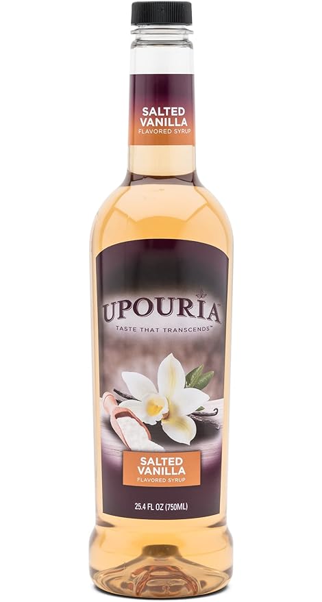 Upouria Salted Vanilla Syrup Flavoring, 100% Vegan, Gluten-Free, Kosher, 750ml bottle (Pack of 2) with 1 Syrup Pump