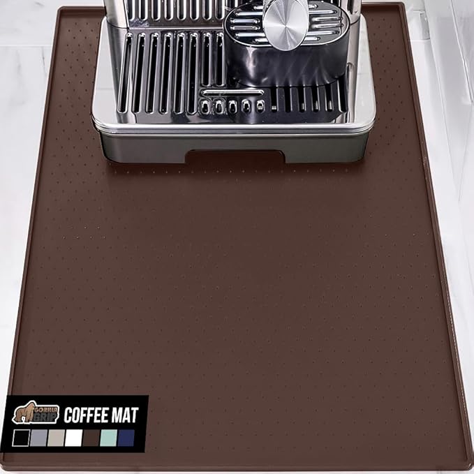 GORILLA GRIP Silicone Coffee Mat, 18x28, Espresso Machine Bar Accessories, Keep Kitchen Counters Clean, Stays in Place, Waterproof and Heat Resistant Dish Drying Mats, Home Decor Essentials, Brown