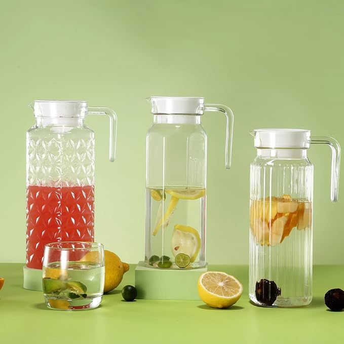 Acrylic Pitcher 37 oz, OEH Unbreakable Clear Plastic Pitcher with Lid, BPA-Free, Heat-Resistant Small Plastic Water Pitcher for Tea, Sangria, Lemonade, Juice, Milk, Stripe