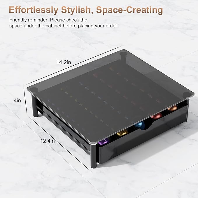 gianotter Crystal Tempered Glass Vertuo Pod Holder Drawer, Compatible with Nespresso Vertuo Capsules, Compatible with 40 Large or 60 Small Nespresso Capsule Organizer (Black)