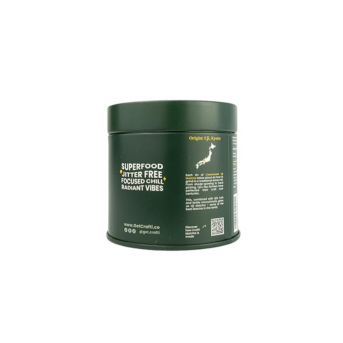 Crafti Ceremonial Grade Matcha Powder (Organic) - Unsweetened Authentic Japanese Daily Matcha Green Tea Powder from Uji, Kyoto for Barista-Grade Lattes (30g / 1.06oz)
