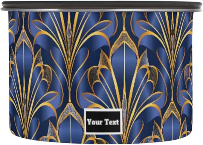 ALAZA Royal Blue & Golden Art Deco Floral Airtight Coffee Bean Canister Customed 500ml Food Storage Containers with Lids For Gournd, Tea, Sugar, Flour, Rice, Cereal, Candy Cookie Jar