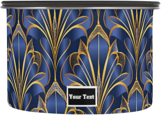 ALAZA Royal Blue & Golden Art Deco Floral Kitten Cats Airtight Coffee Bean Canister Customed 900ml Food Storage Containers with Lids For Gournd, Tea, Sugar, Flour, Rice, Cereal, Candy Cookie Jar