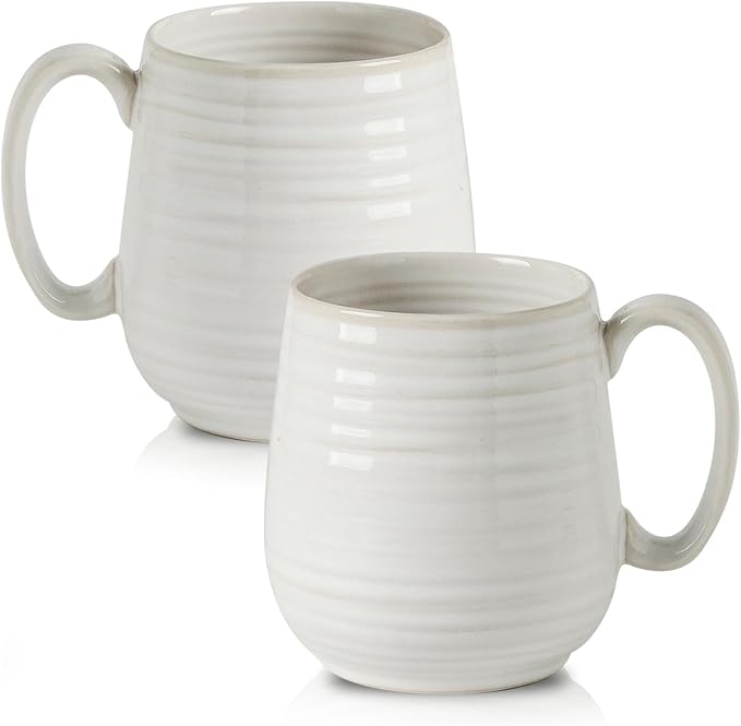 Hasense Coffee Mugs Set, 20 oz Large Coffee Cups with Handles, Ceramic Latte Cup for Tea, Cocoa, Oat Milk, Classic Soup Mug for Women and Men Gift, 2 Pcs, Clay-Infused White