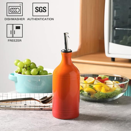 Sweejar Ceramic Olive Oil Dispenser Bottle, Opaque Oil Cruet Protects to Reduce Oxidation, Suitable for Storage Vinegar, Coffee Syrups & Other Liquids, Pack of 1, 15.5 Fl Oz(Gradient Orange)