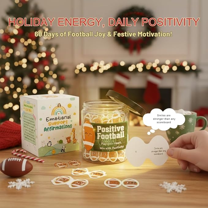Positive Football Jar with 60 Affirmation Cards, Emotional Support Football Decor, Inspirational Present for Men and Women, Football Coach Appreciation, Birthday Gift Idea for Him or Coworker Female