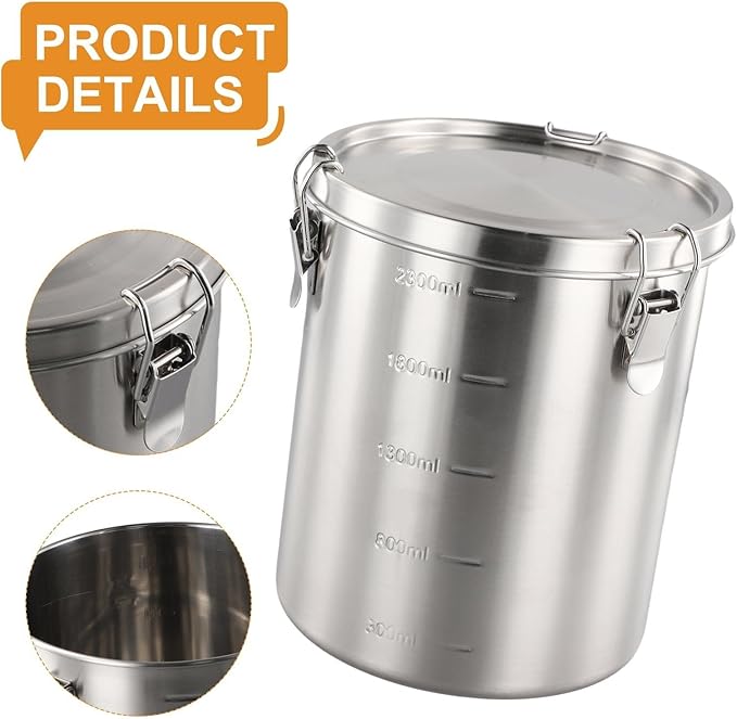 Stainless Steel Airtight Canister, Food Storage Canisters With Airtight Lid Locking Clamp, Stainless Steel Vacuum Sealed Grain Barrels For Coffee Bean Storage(2500MM B)