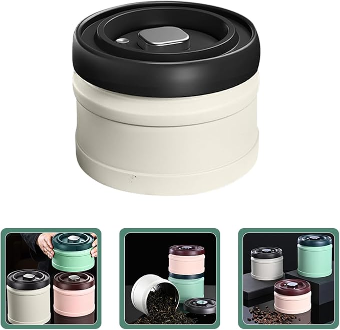 Lurrose Vacuum Spice Canister and Lidded Beans Container 750Ml White Press-Seal Airtight Grain Storage Jar for Kitchen Pantry Organization