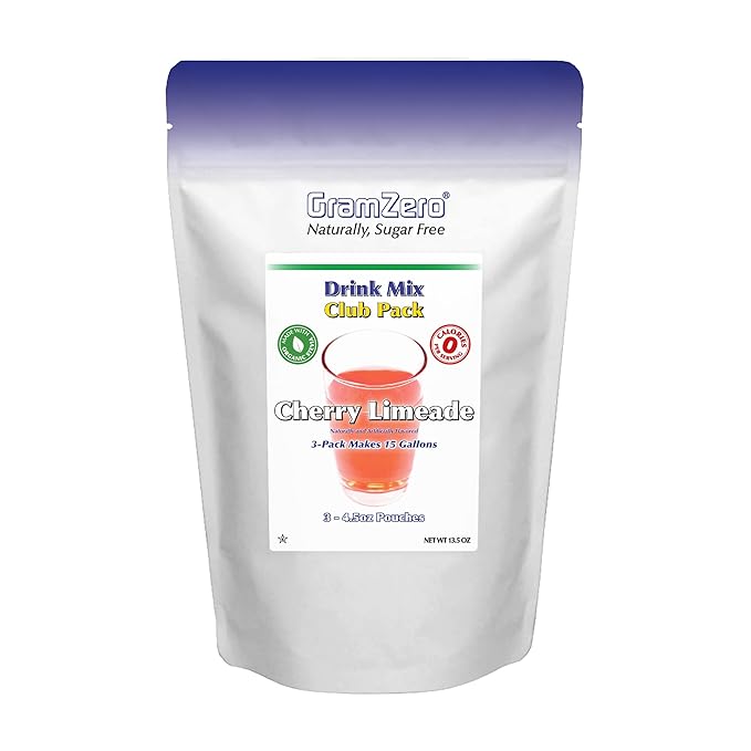 GramZero Cherry Limeade Zero Calorie Sugar Free Drink Mix, Great For Nutrition Club Loaded Teas, Stevia Sweetened