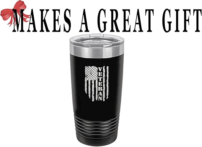 Rogue River Tactical USA Flag Veteran 20 Oz. Travel Tumbler Mug Cup w/Lid Vacuum Insulated Hot or Cold Military Vet Gift (Black)