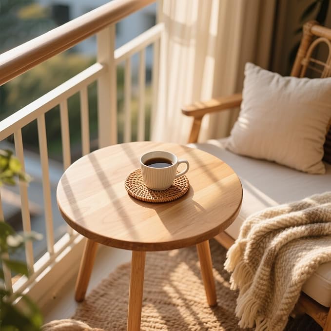 Woven Coasters for Drinks, Beer, Coffee, Home Decor Tabletop Protection, Cotton Fabric Coasters, Suitable for Kinds of Cups, Natural Wood, 4.3 Inches