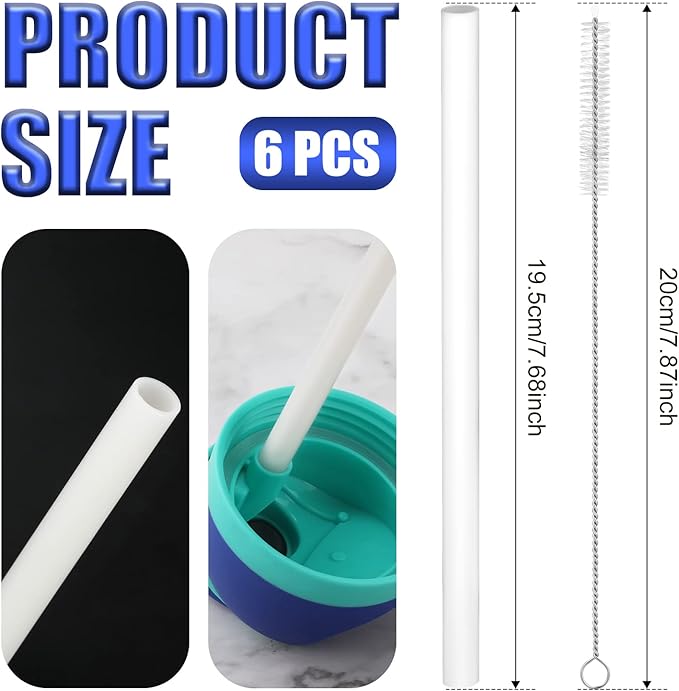 19 oz Replacement Straws for Owala FreeSip, 6PCS Reusable Plastic Straws with Cleaning Brush for Owala Flip Insulated Stainless Steel Water Bottle 19oz Tumbler Accessories Parts (White)