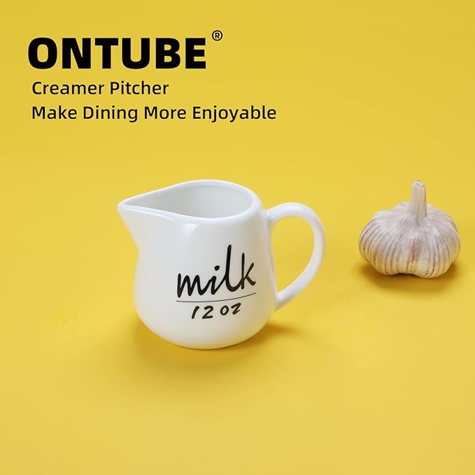 Creamer Pitcher with Handle,Ceramics Milk Creamer Container for Milk,Coffee,Sauce,Microwave Safe, White (12-Ounce, Set/1)