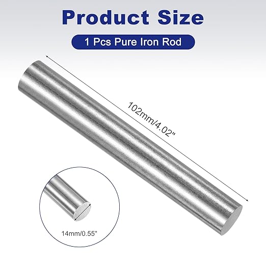 PATIKIL Pure Iron Bar, 0.55" Diameter 4.02" Length Iron String Rod Steel Stick DIY Craft Supplies for Crafting Science Lab Testing