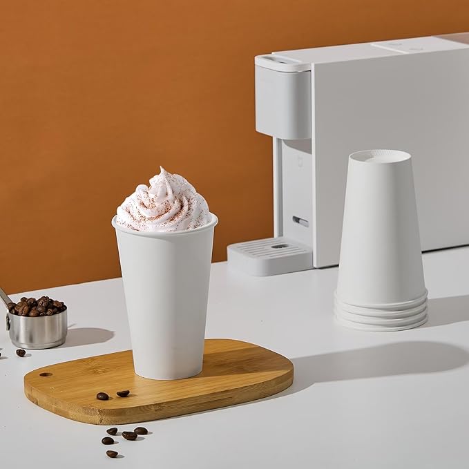 JOLLY PARTY 210 Pack 16 oz Disposable Paper Coffee Cup, Hot/Cold Beverage Drinking Cups for Water, White Paper Hot Coffee Cups