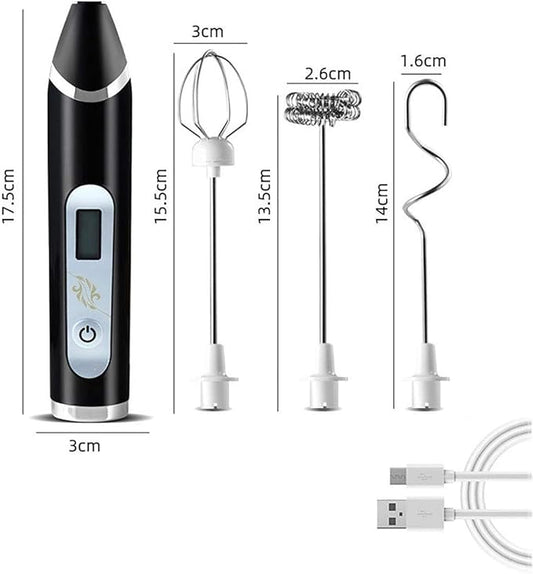 Milk Frother Handheld USB Rechargeable LCD Electric Milk Frother Adjustable 3 Speeds Hand Milk Foam Maker Mini Blender Drink Mixer for Bulletproof Coffee, Hot Chocolate, Matcha, Frappe, Egg Whisks
