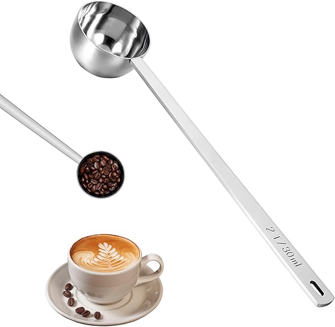Long Handle Coffee Scoop, 18/8 Stainless Steel Coffee Scoop Food Grade Metal Measuring Spoon 8.6 In 2 Tbsp/ 30ml Metal Scooper Tablespoon for Beans Ground Sugar Powders Protein Powders Sugar
