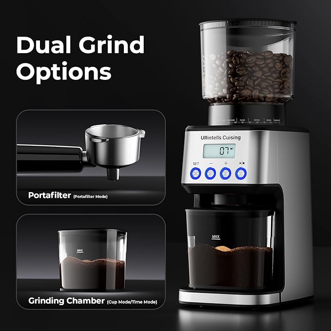 URintells Cuising Burr Coffee Grinder, Electric Coffee Grinder with 51 Grind Settings, Precision Timer, Stainless Steel Espresso Grinder with Anti-Static Design, Easy Clean and 3 Modes
