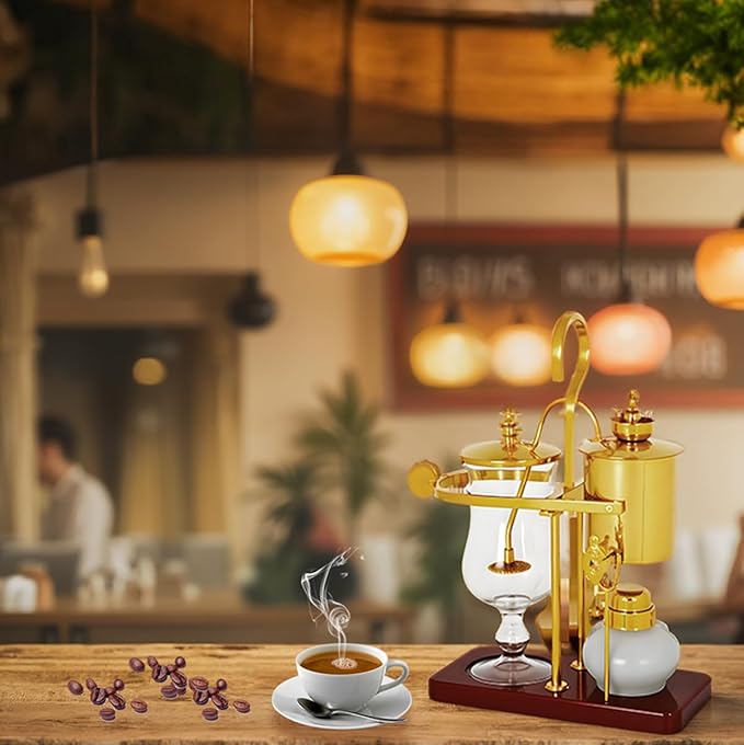 AUPLEX Belgian Balance Siphon Coffee Maker – Vintage Royal Gravity Vacuum Brewing System with Double Ridged Fulcrum, Tee Handle & Alcohol Burner – Elegant Gift for Coffee Lovers (450ml)