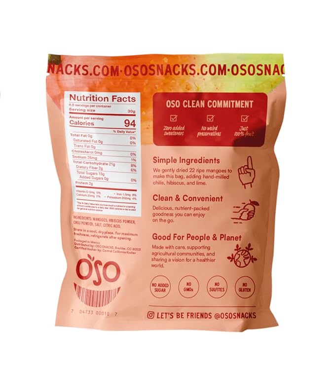 Oso Snacks Dried Chili Mango | 7 Oz Bag | No Sugar Added | No Preservatives | 100% Fruit | No GMO | Simply Fruit. Simply Delicious.