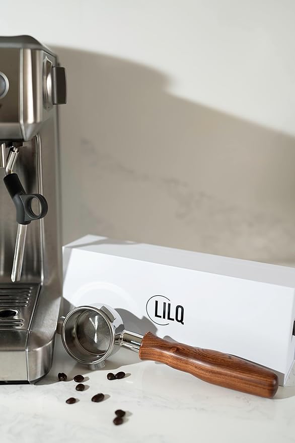 LILQ 54mm Spouted Portafilter Compatible with Breville Barista Express, Barista Pro, Bambino, and More – 18-20g basket included (Rosewood, 54mm Double Spouts)