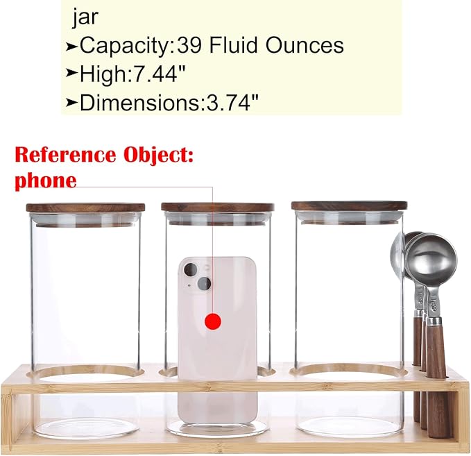 KKC HOME ACCENTS Sealed Glass Containers with Airtight Wood Lids and Scoops for Kitchen Counter,Sealed Jars for Flour,Brown Sugar,Loose Leaf Tea,Coffee Bean or Ground Coffee,39 Fluid-oz