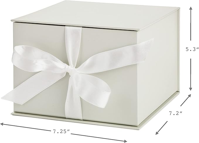 Hallmark Medium Gift Box with Lid and Shredded Paper Fill (Grey White 7 inch Box) for Weddings, Bridal Showers, Graduations, Birthdays, Bridesmaids Gifts, All Occasion