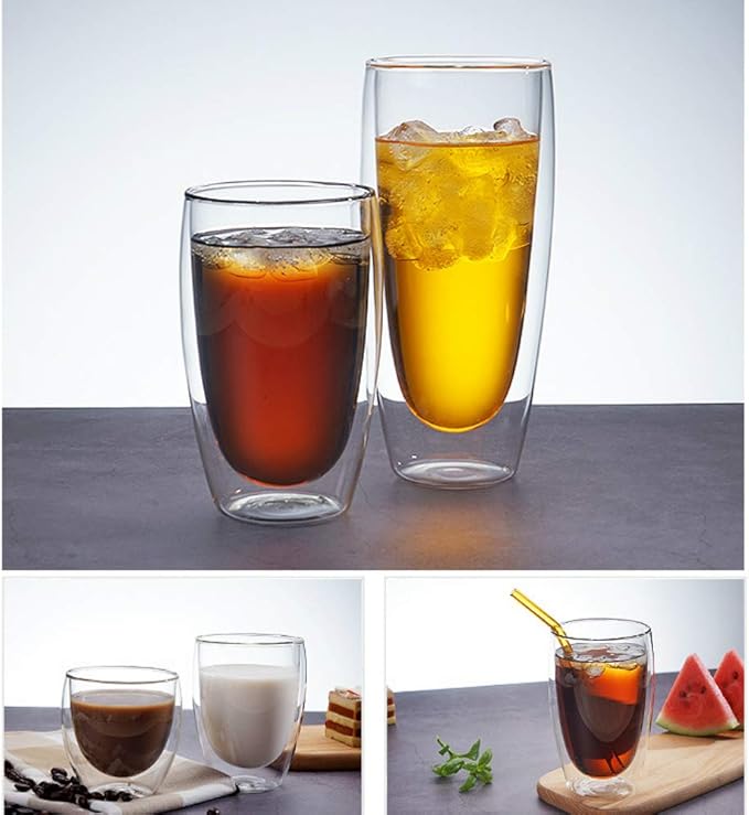 Glass Coffee Mugs, Double Wall Insulated Thermal Cups Drinking Glasses For Tea/Coffee/Latte/Cappucino/Cafe/Milk (650ML/22oz)