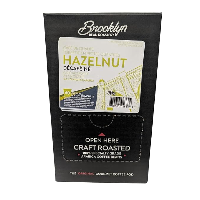 Brooklyn Beans Coffee Pods,Hazelnut Decaf - Compatible with Keurig K Cup Brewers Including 2.0 Machines,Deliciously Nutty Flavor,40 Count (Pack of 2)