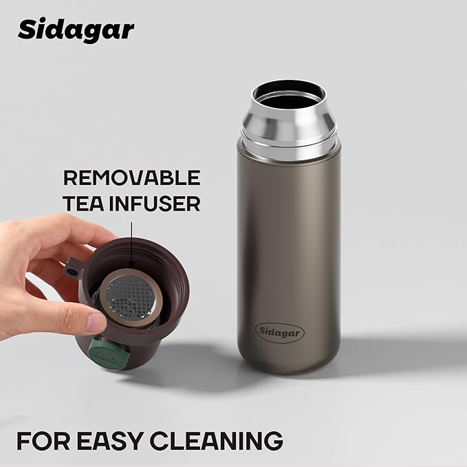 18 oz Insulated Water Bottle, Stainless Steel Travel Mug with Lid, Double Wall Vacuum Sports Water Bottle, BPA Free, Leak-Proof, Fits in Car Cup Holder, Great for Men Kid School, Brown