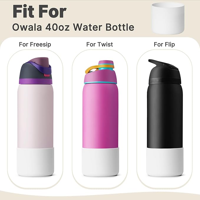 Silicone Water Bottle Boot for Owala 40 oz, Protective Sleeve Bottom Bumper Protector for Owala 40 oz FreeSip & Twist & Flip Stainless Steel Water Bottles (White)