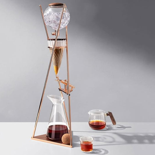 Iced Coffee Maker, Cold Brew Drip Tower, 800ml Glass Coffee Pot, with Stainless Steel Stand, Adjustable Speed Dripper, Hand-Flushed Dripper Coffee, Makes 6-8 Cups Coffee