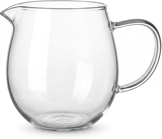 I-MART Small Glass Pitcher 13.5 Ounce Clear Creamer Pitcher with Handle and Spout for Milk Frothing Cold Foam Coffee Bar Espresso Accessories and Daily Pouring