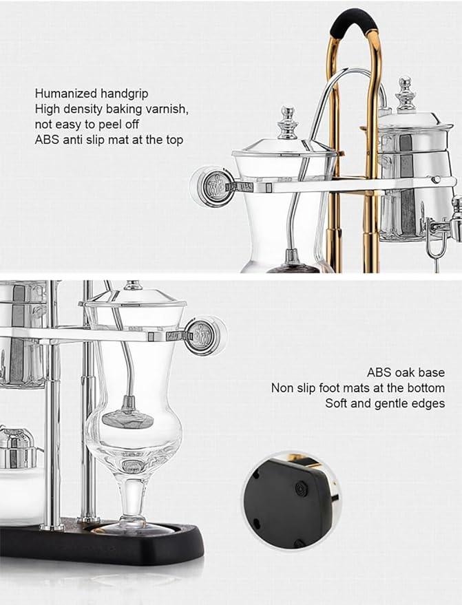 Siphon Coffee Maker, 3-5 Cups Detachable Siphon Coffee Brewer, 304 Stainless Steel Mesh and High Borosilicate Heat-Resistant Glass, Double Ridged Fulcrum with Tee Handle for Coffee, Tea