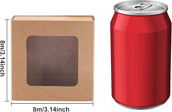 BENECREAT 24 Packs Square Kraft Paper Drawer Boxes with PVC Window Lid 2.5x2.5x1.2 Paper Gift Boxes for Bakery Party Favor Treats Storage
