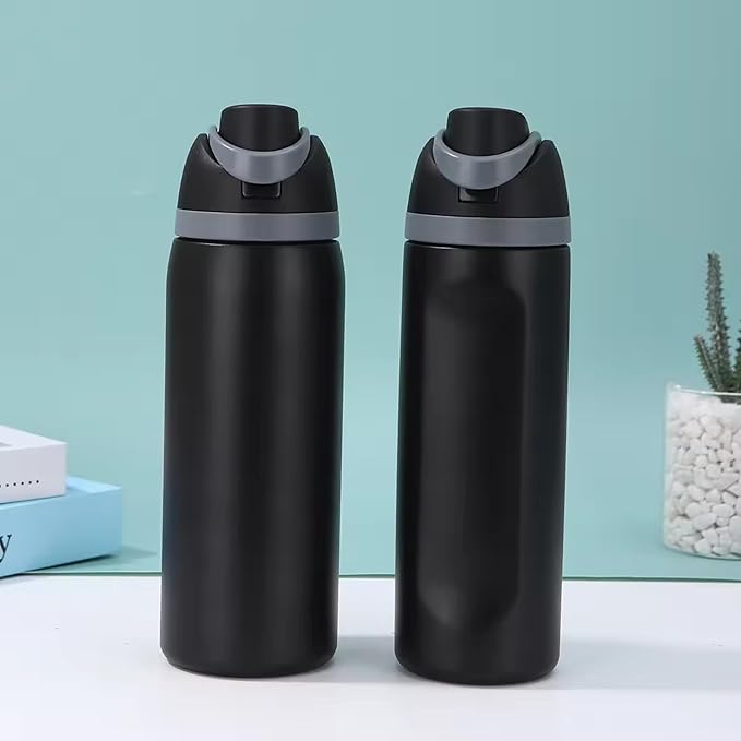 DUTHINGS Insulated Stainless Steel Water Bottle with Straw, 24 oz – Leakproof, BPA-Free Reusable Sports & Travel Bottle with Replacement Straw and Cleaning Brush (Black)