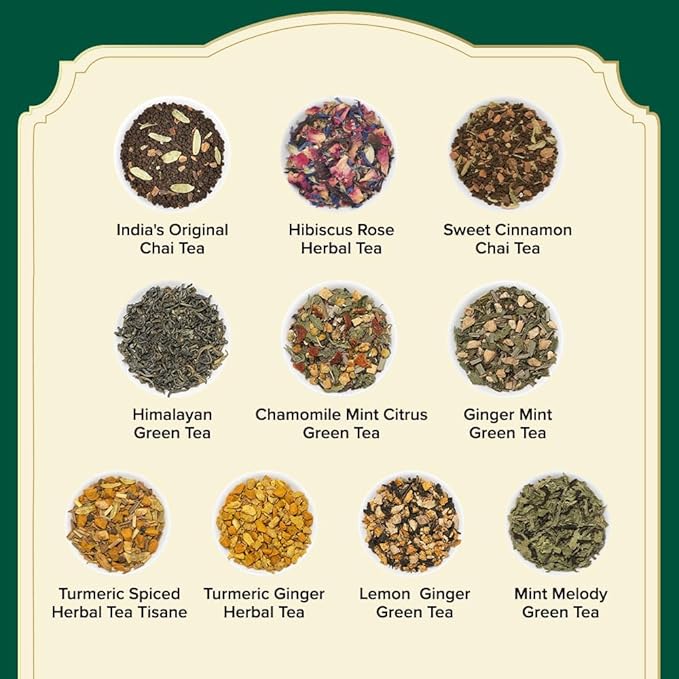 VAHDAM, Assorted Tea Sampler (20 Delicious Variety, 40 Individually Wrapped Pyramid Tea Bags) Long Leaf Premium Teas I Tea Gift Set I Valentines Day Gifts Ideas for Tea Lovers