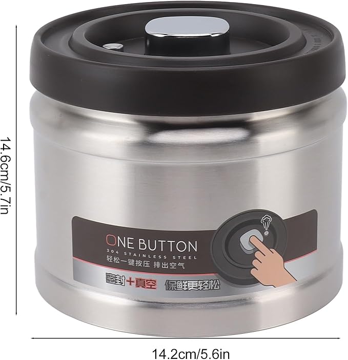 Vacuum Kitchen Seal Canister, Stainless Steel Pressed Airtight Food Storage Container, Flour/Coffee/Beans Tea/Grains/Sugar/Biscuits Metal Food Storage Canister, Tea Canisters(1600ML Stainless Steel)