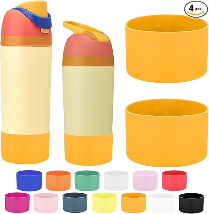 Mity rain 2PCS Protective Boot Compatible with Owala Kids Water Bottle 16 oz &14 oz, Silicone Boot Accessories for Owala Kids FreeSip 16oz & Flip 14oz (Golden Yellow)