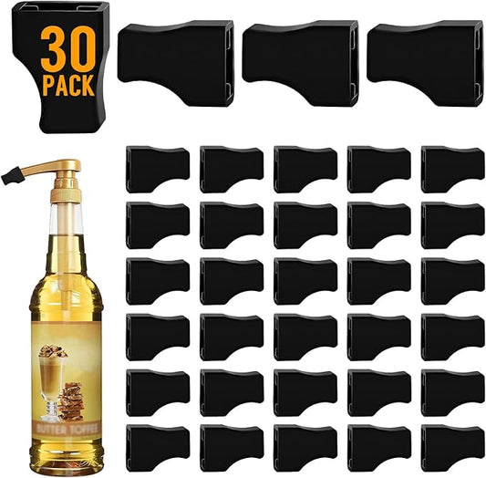 30 Pack Coffee Syrup Pump Tip Covers - Black Rubber Pourer Cap for Syrup Pump, Sugar, Condiments, Olive Oil, Liquor Bottle, Long Lotion Pumps