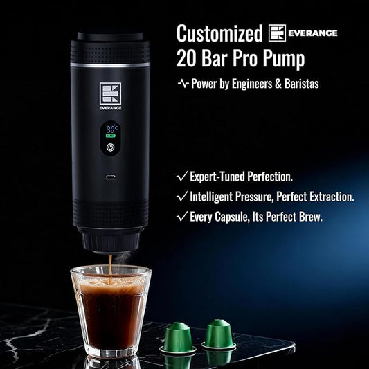 Portable Electric Espresso Machine, Travel Coffee Maker Brewer Compatible with Ground Coffee & NS Capsules (Black with LCD Screen)