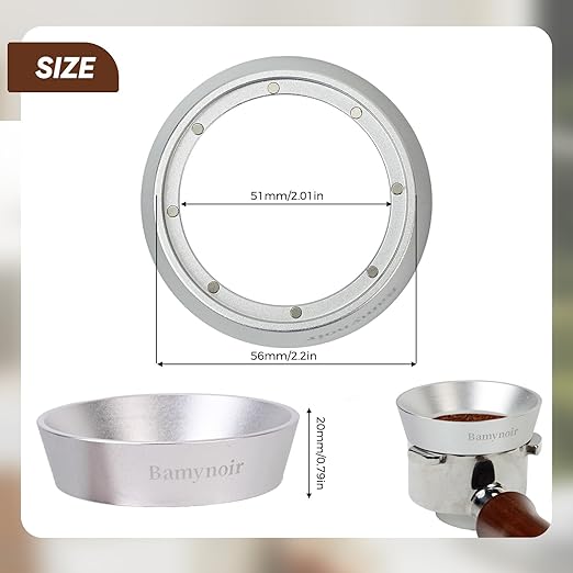Bamynoir Magnetic 51mm dosing Funnel Compatible with protafilter,Espresso Coffee Dosing Ring - 20mm Anodized with 8 Neodymium (Silver, 51mm)
