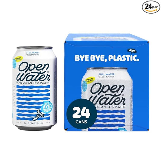 Open Water Still 12oz cans (2 cases, 24 cans) - Sustainable Aluminum Canned Still Water With Electrolytes - 7.0 pH Balanced BPA-Free Ultra-Purified Water