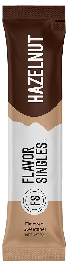 Flavor Singles Hazelnut Powdered Sweetener Packets for Coffee & Tea, Travel Ready Single-Serve Syrup Alternative, 30 Count (Pack of 3)
