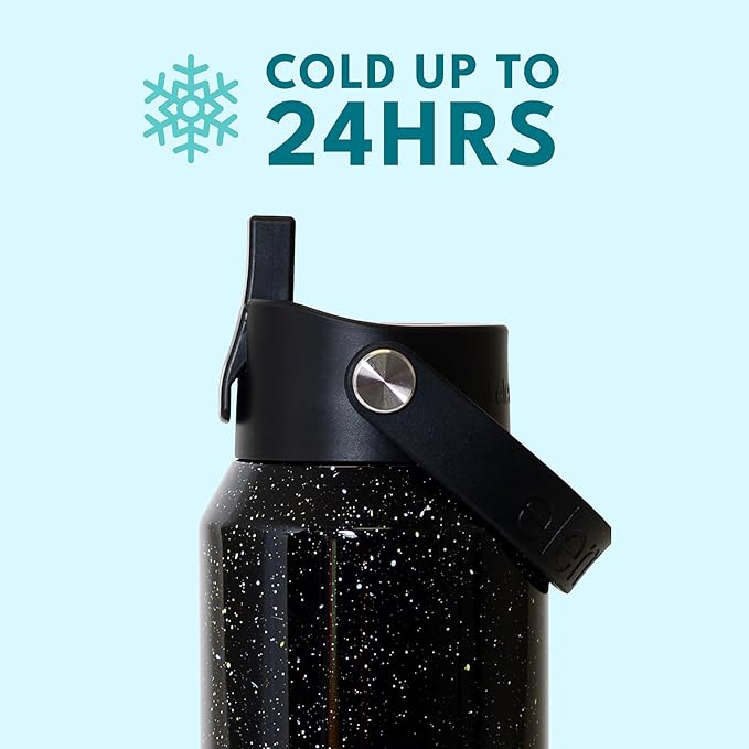 Elemental 40oz Insulated Water Bottle with Straw - 100% Leak-Proof Stainless Steel Core Water Bottles for Travel, Sports and Gym - Double Wall Insulation & BPA Free - Black Speckle