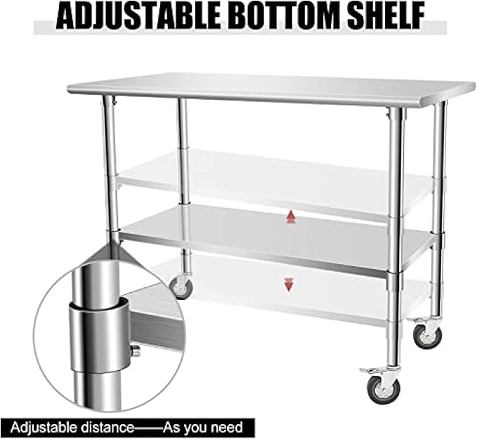Stainless Steel Table - Metal Table Cart - Commercial Workbench with Caster Wheel - NSF Certified - for Restaurant, Warehouse, Home, Kitchen, Garage,36''x18''