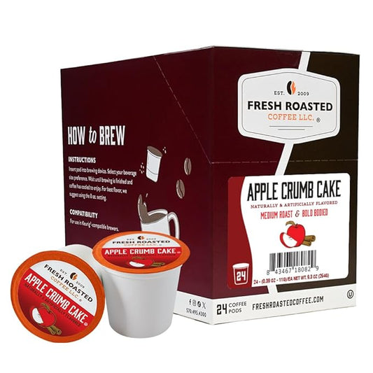 Fresh Roasted Coffee, Apple Crumb Cake, Flavored Coffee Pods, K-Cup Compatible, 24 Count