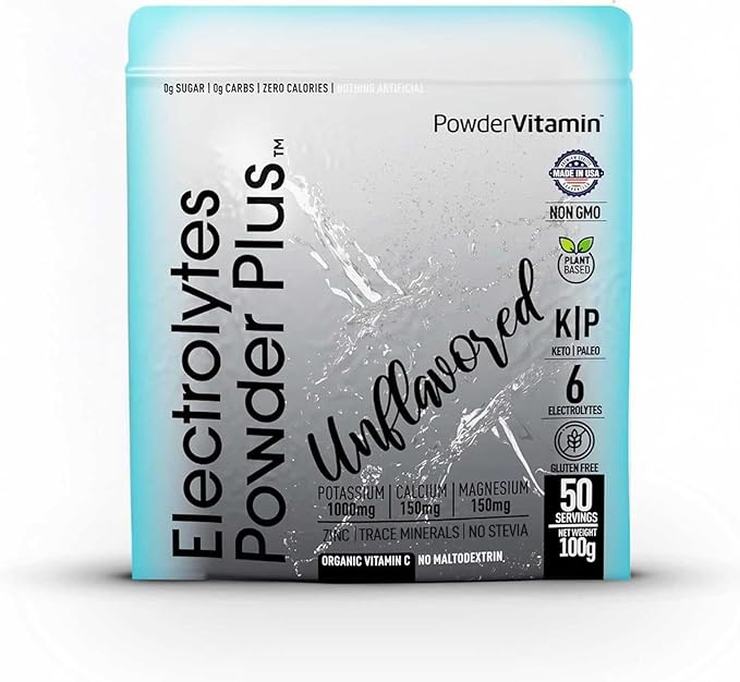 PowderVitamin Electrolytes Powder Plus (50 Servings) Unflavored Electrolyte Powder Keto, Sugar Free, Pink Himalayan Salt.,1000mg Potassium,150mg Calcium,150mg Magnesium, NO Stevia