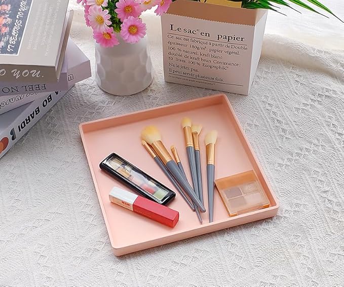 Small Square Serving Tray (9 inch), Durable Pink Tray for Desserts & Organization, Lightweight for Coffee, Drinks, Party, Seasoning, Perfume and Display.