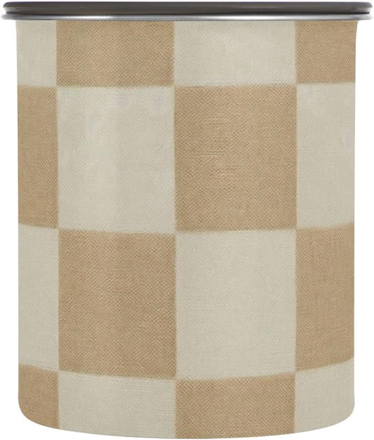 Checkered Beige Coffee Canister 30oz Stainless Steel Airtight Food Storage Container with Lid for Beans/Cereal Preserval
